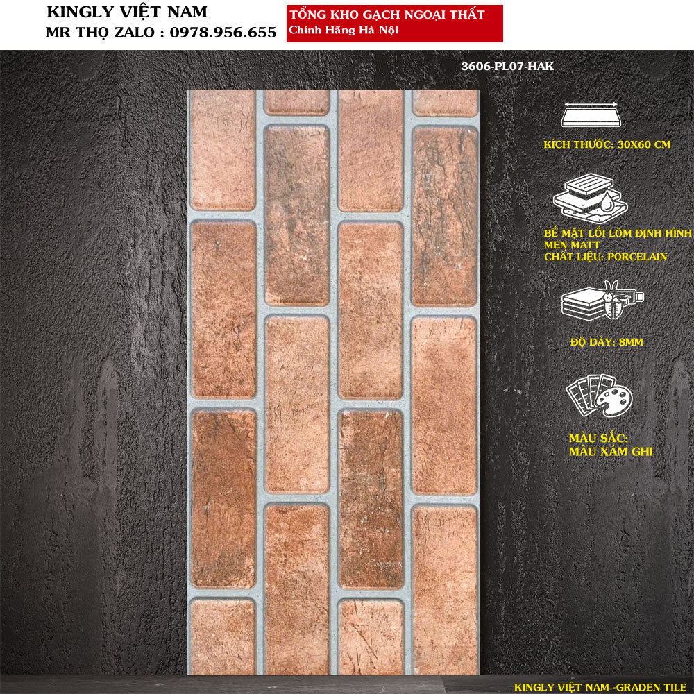 Gạch ốp tường ngoại thất ngoài trời 30x60 3606-PL07